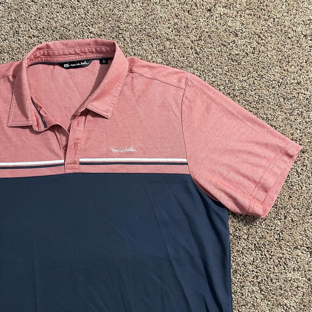 TravisMathew Polo Shirt‎ Mens XL Pink Navy Colorblock Golf Casual Performance